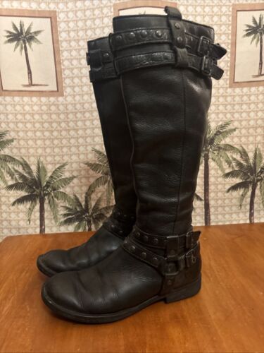 BORN Boots Gwynne Black Leather Tall Buckle Harnes