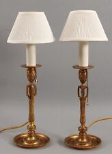 Pair Antique Tiffany Studios NY c1910 Gold Gilt Bronze Candlestick Lamps No. 621