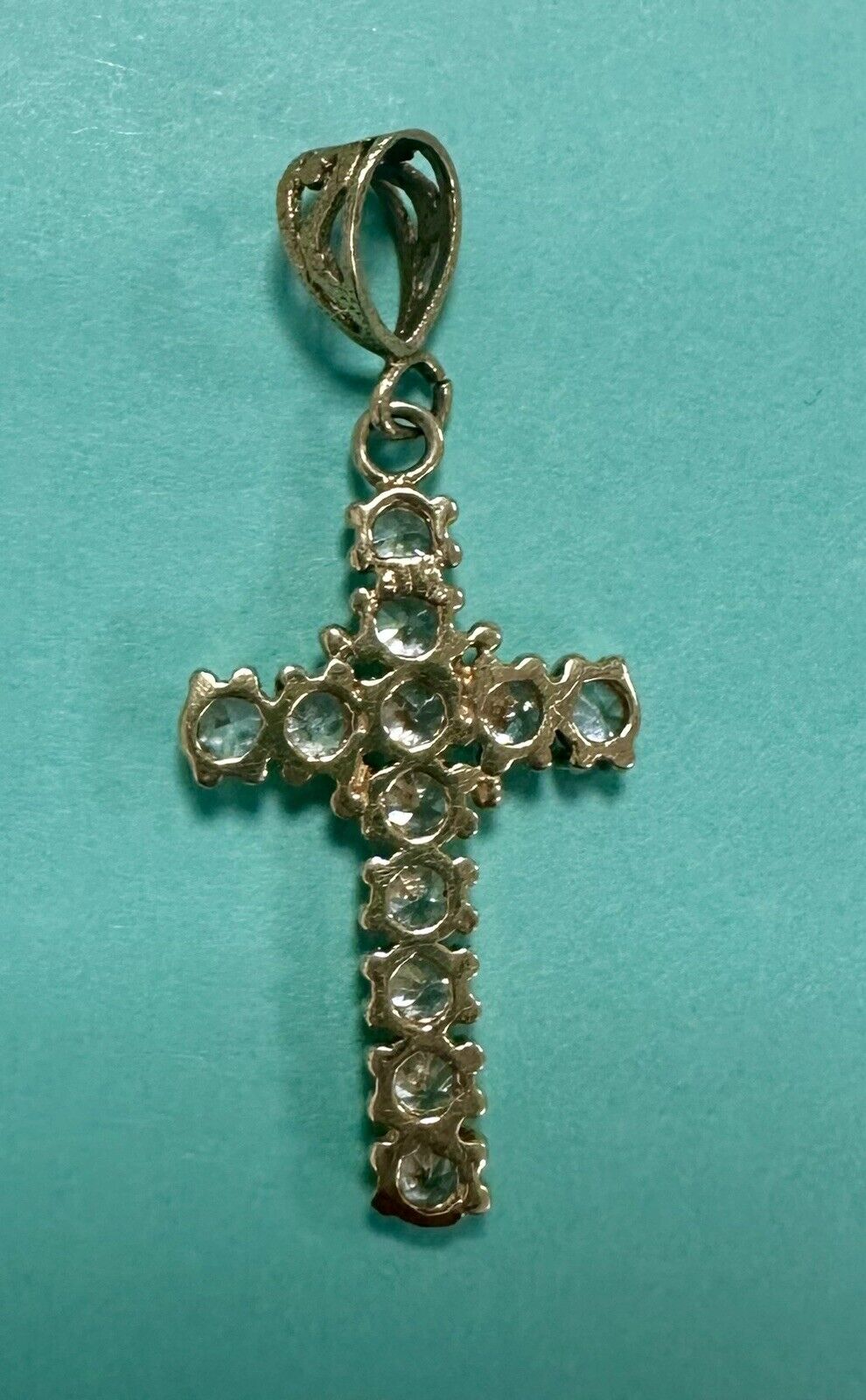 Solid Yellow Gold Cross Pendant   10K CZ. 2.3G - image 2