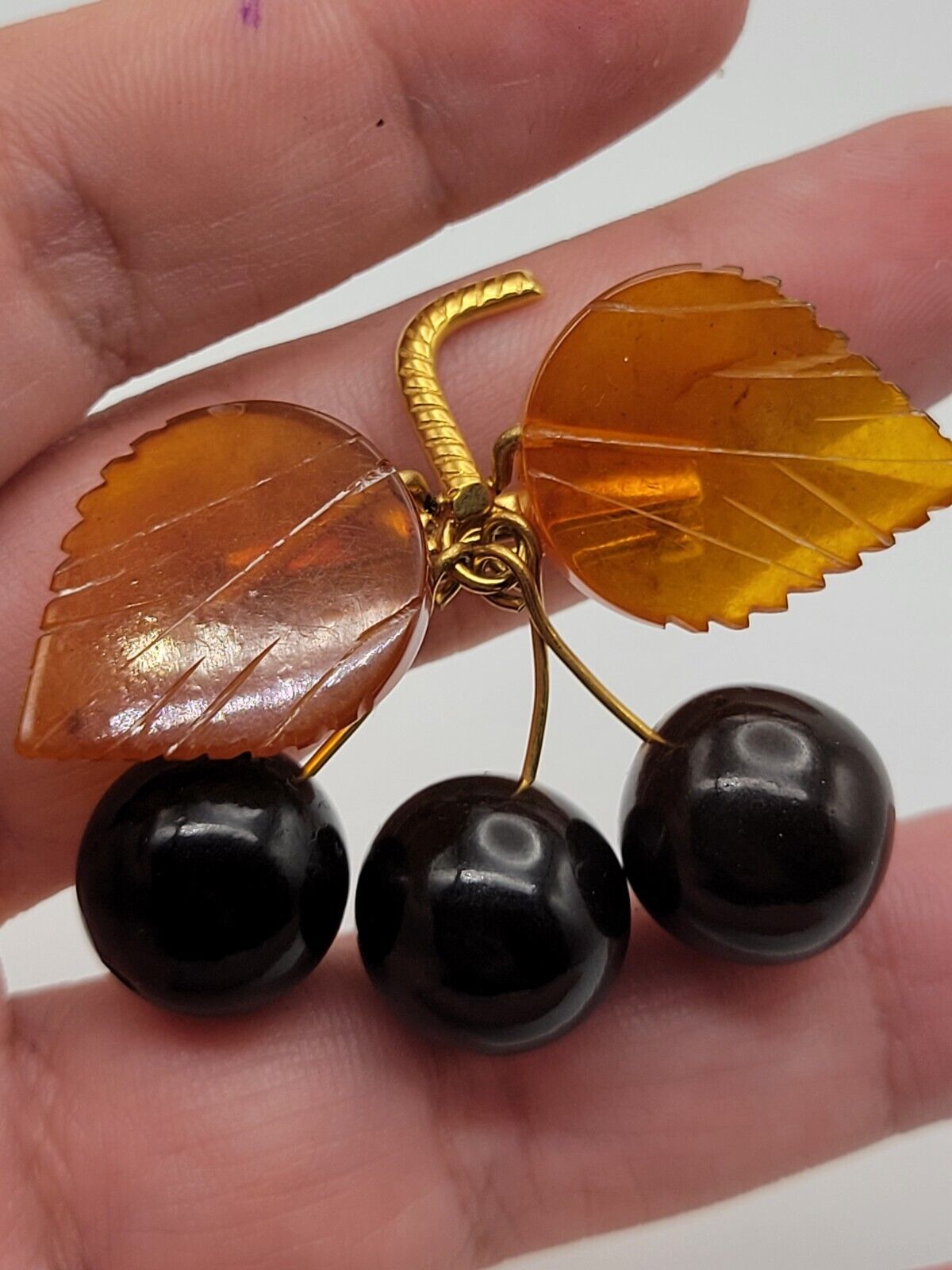 Vintage Soviet Baltic Amber Cherry Fruit Dangle B… - image 9