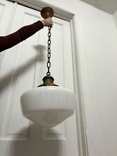 Vtg Antique 1920s 1910s Art Deco Hanging Chandelier Milk Glass Light Fixture