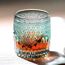 Edo Kiriko Crystal Whiskey Glasses Hand Cut To Clear Green 9oz Gift Packing