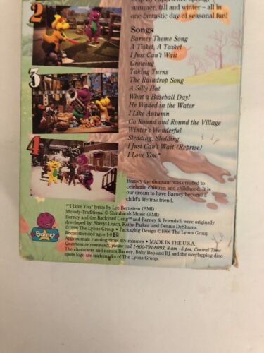 BARNEY Barney's 1-2-3-4 Seasons-VHS 1996-TESTED-RARE VINTAGE-SHIPS N 24 ...