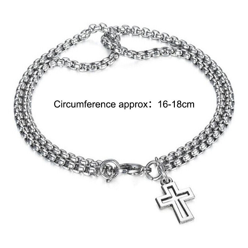 Double Layer Chain Jesus Cross Men Bracelet Stainless Steel Men Fashion ...