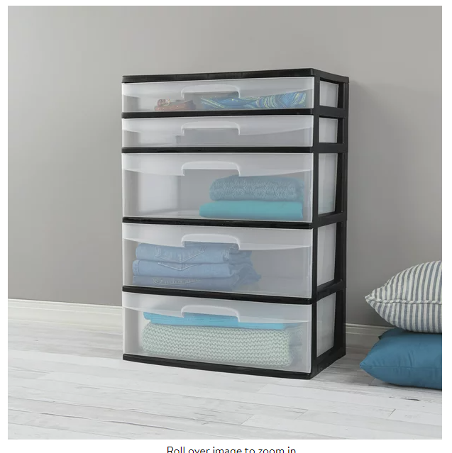 NEW Sterilite Plastic 5 Drawer Wide Tower Black.FREE SHIPPING,Storage ...