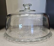 VTG Indiana Glass Scalloped Edge Crystal Cake Stand with Dome New