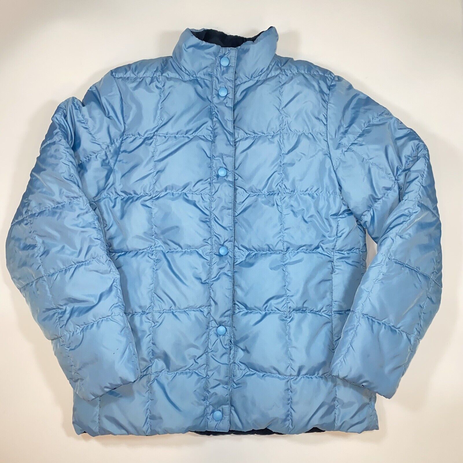 LL Bean Goose Down Reversible Puffer Jacket Women XSmall Black Blue Snaps eBay