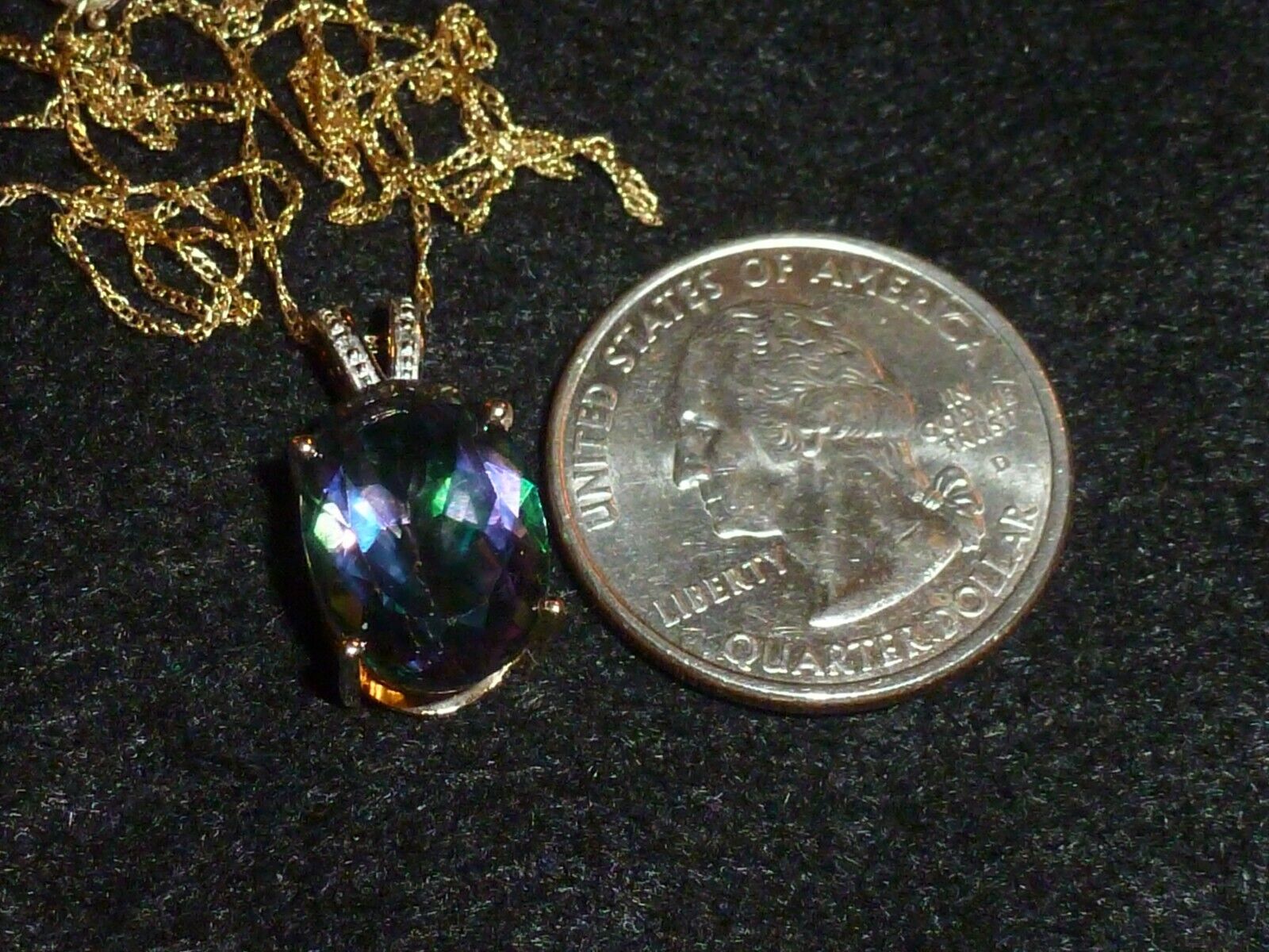 10K SOLID YELLOW GOLD OVAL-CUT MYSTIC TOPAZ PENDA… - image 2