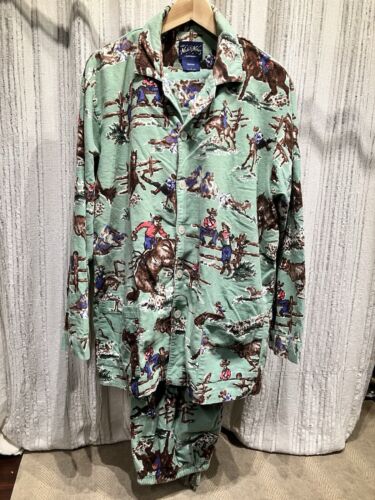 Vintage 90’s Nick & Nora Pajamas Mens Western Gre… - image 1