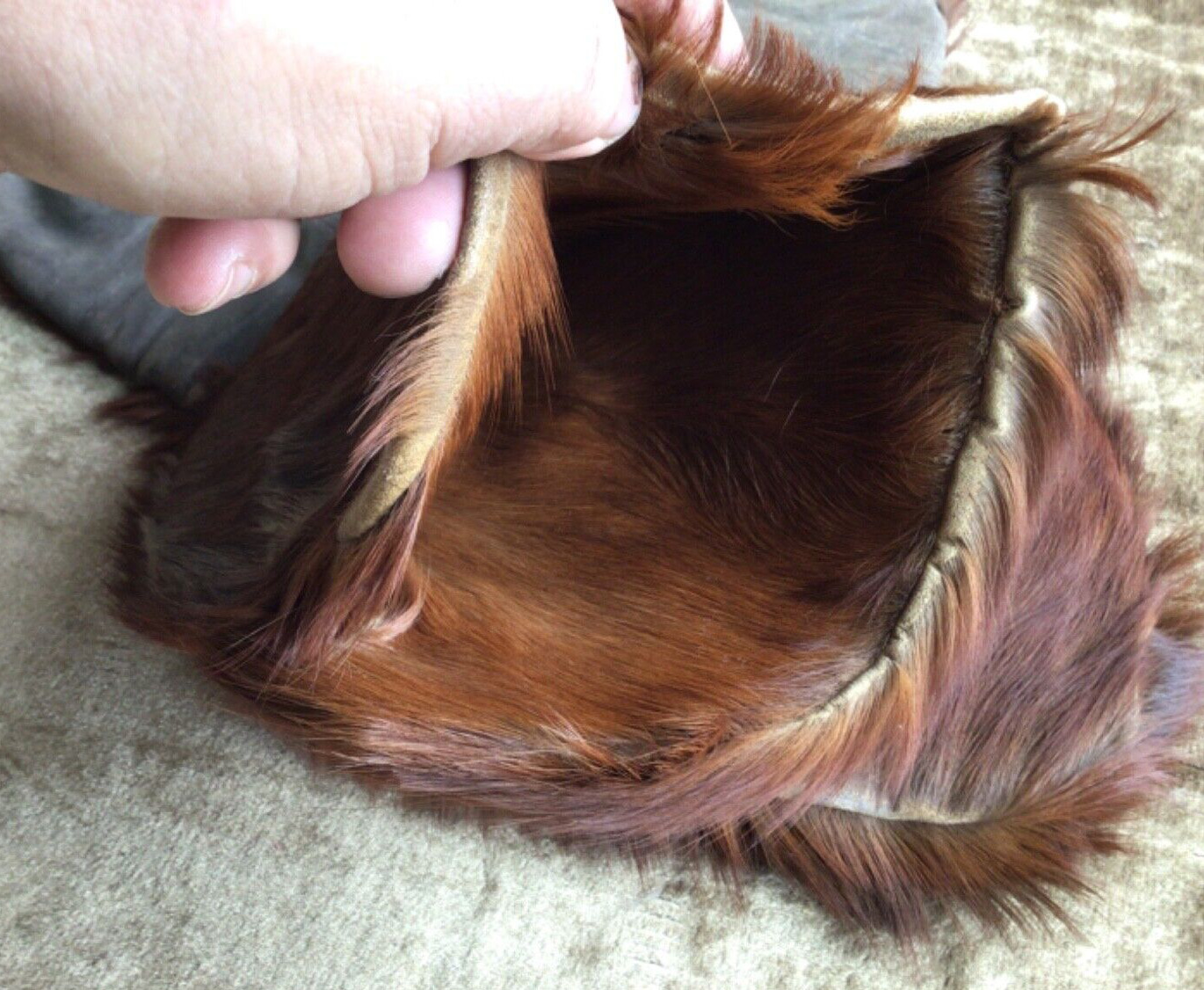 1920 Vintage Horsehair Hide Large Gauntlet Mitten… - image 8