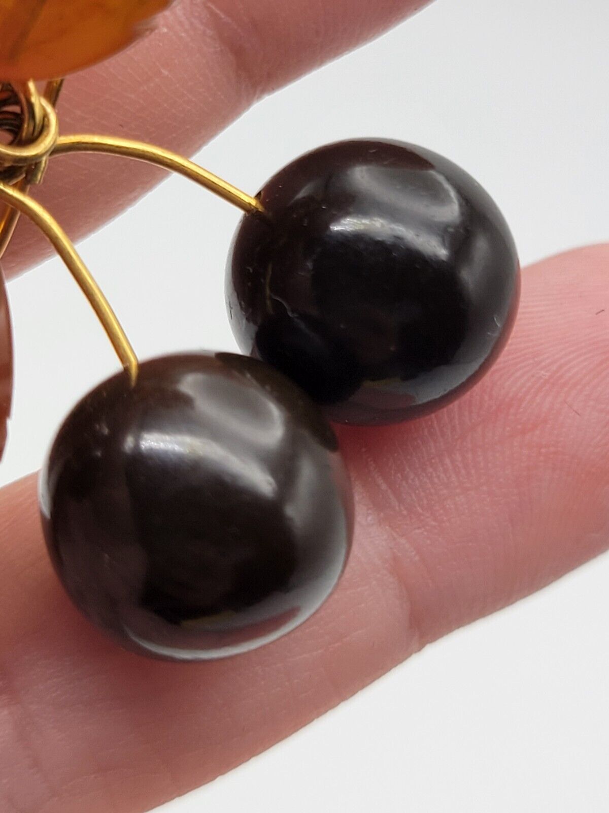 Vintage Soviet Baltic Amber Cherry Fruit Dangle B… - image 4