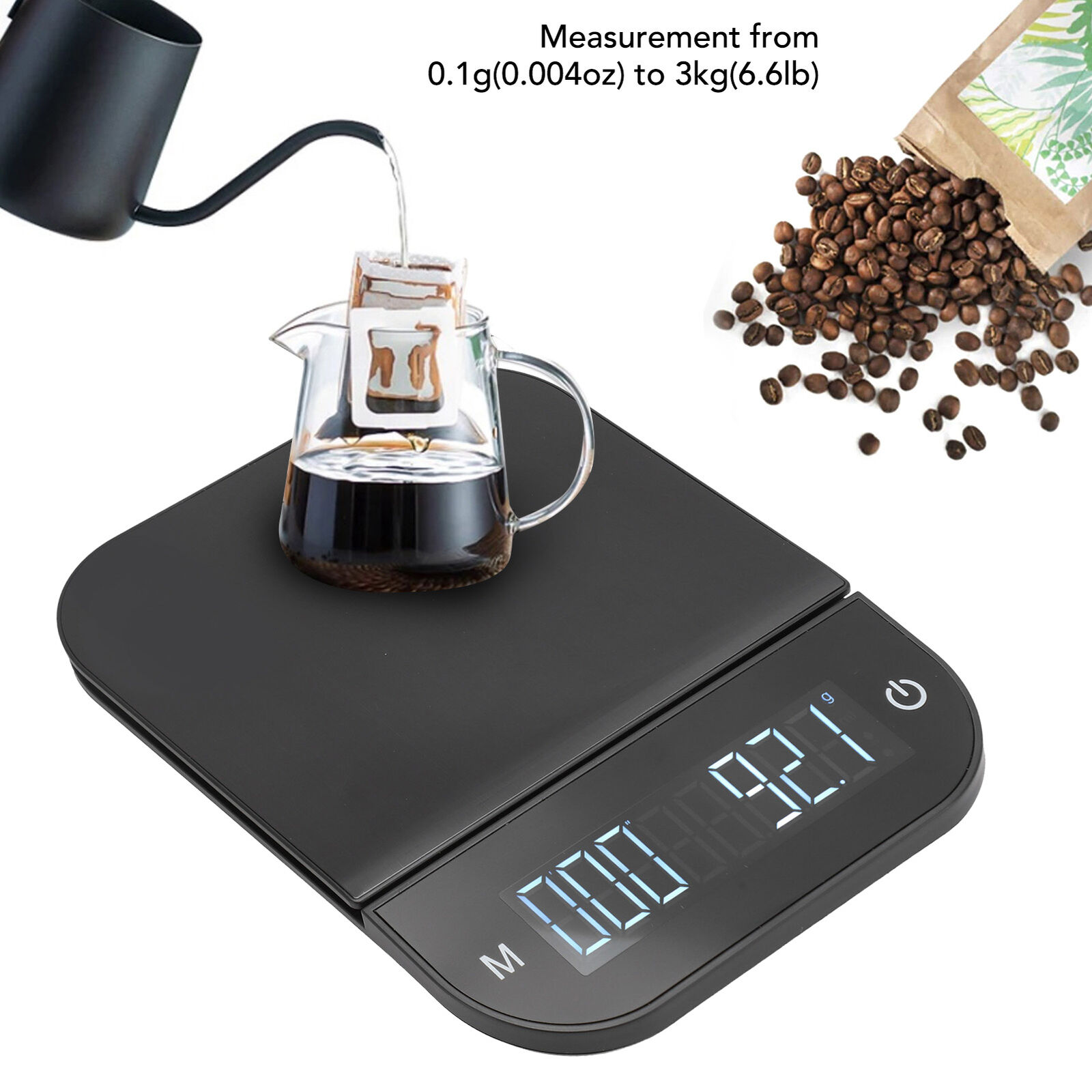 Kitchen Scale 0.1g To 6.6lb LED Tare Function Automatic Timing Coffee ...