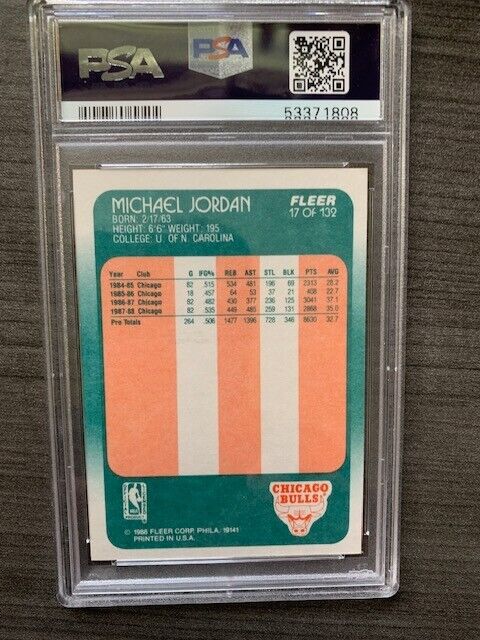 1988 Fleer Basketball # 17 Michael Jordan Bulls PSA 7 NM 