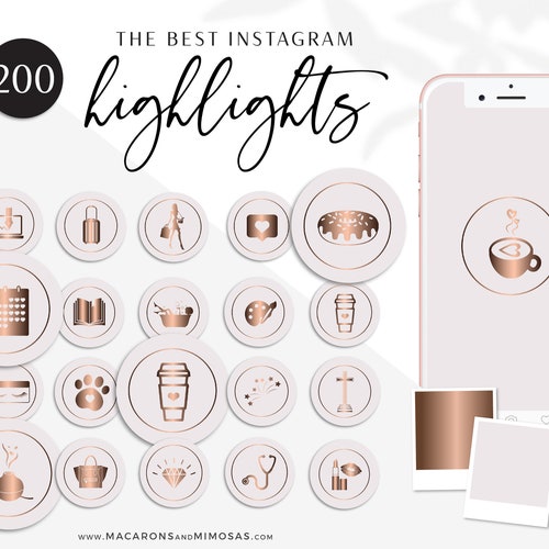 200 Instagram Story Highlight Icons Black Rose Gold Marble IG | Etsy