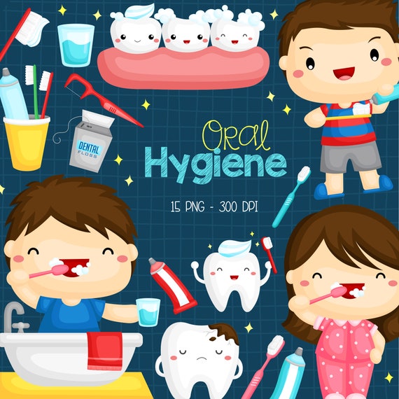 Oral Hygine Clipart Brushing Tooth Clip Art Cute Kids | Etsy