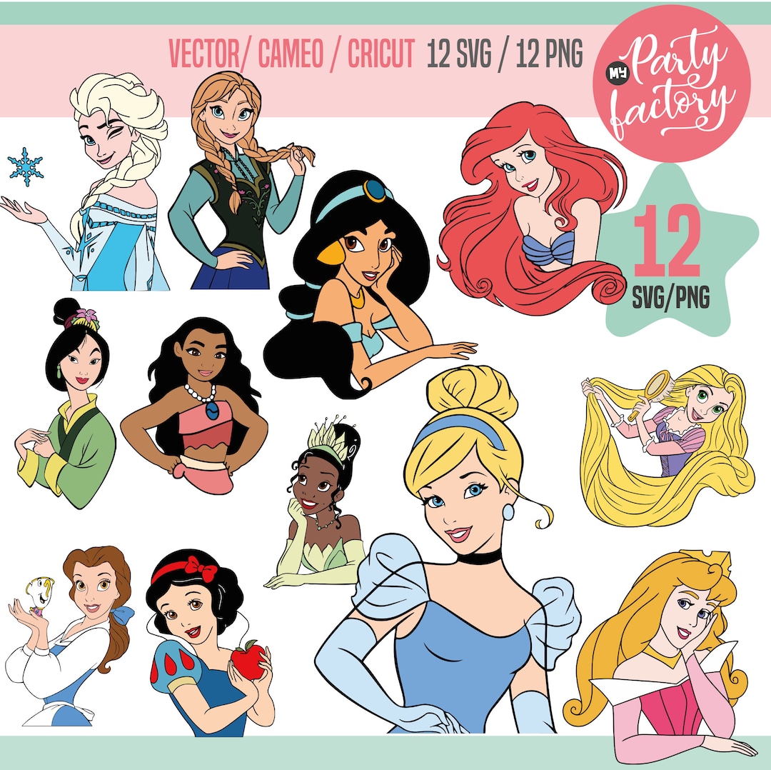 Princess SVG 12 Cliparts, Digital Download, PNG, Cricut, Silhouette ...