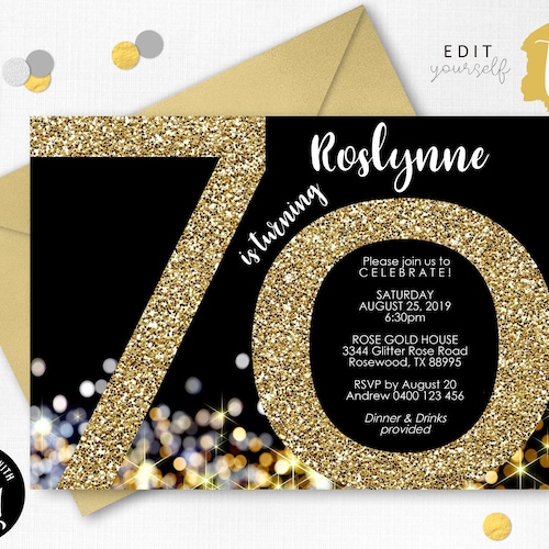 70th Birthday Invitation INSTANT DOWNLOAD Digital Template. - Etsy