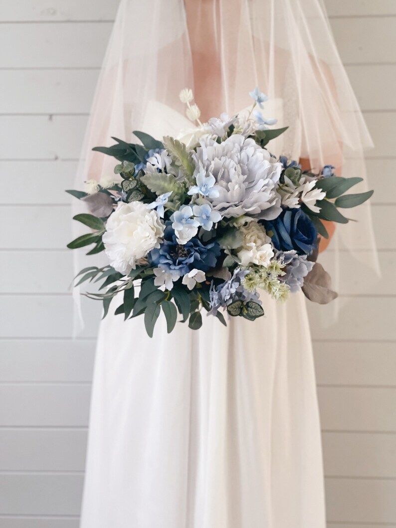 Wedding bouquet Dusty Blue Bouquet Bridal Bouquet Blue image 1