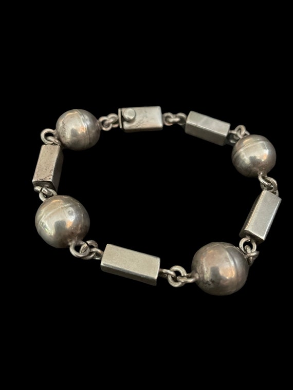 Sterling Silver Ball & Bar Mens Bracelet Signed Ta