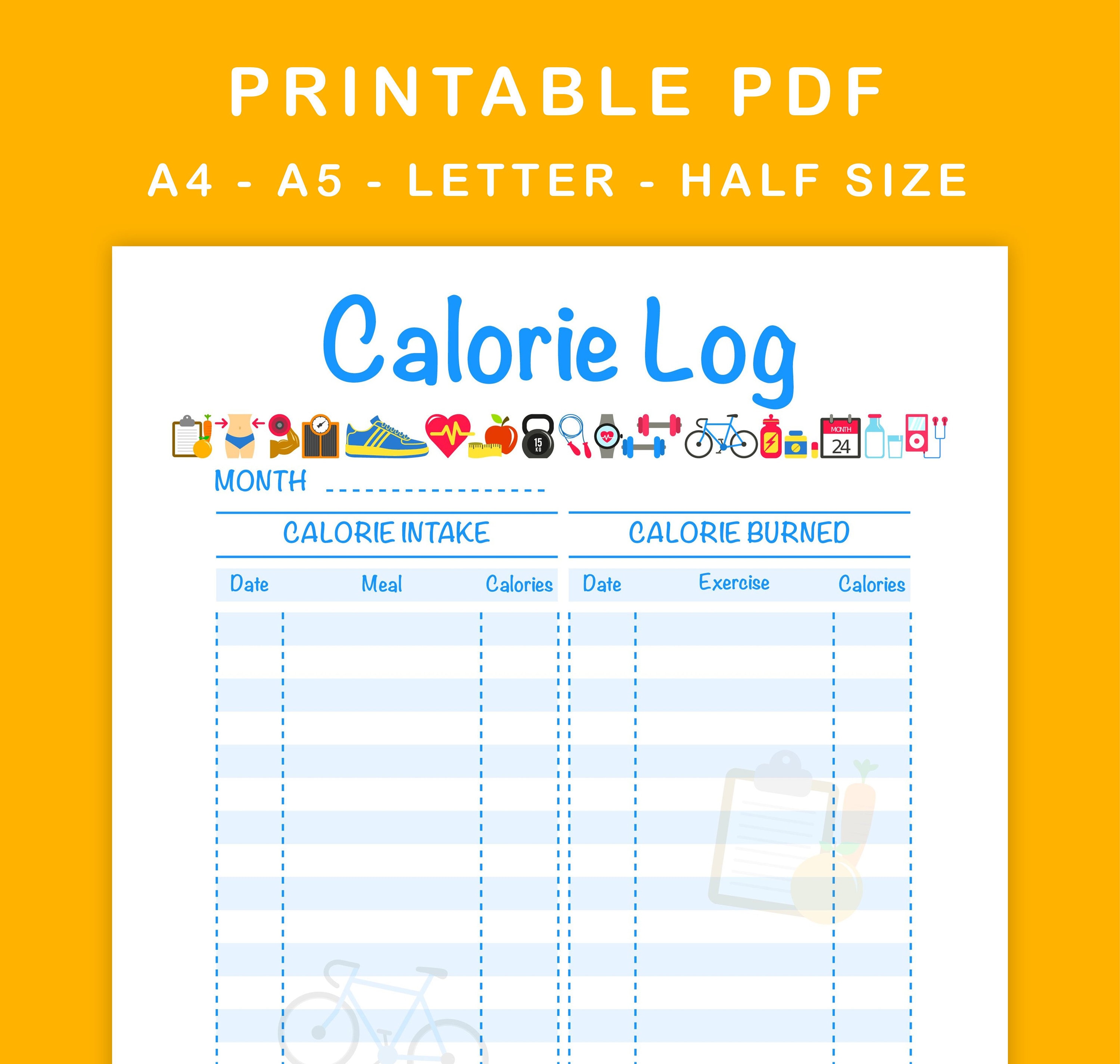 Calorie Counting Chart Printable Free