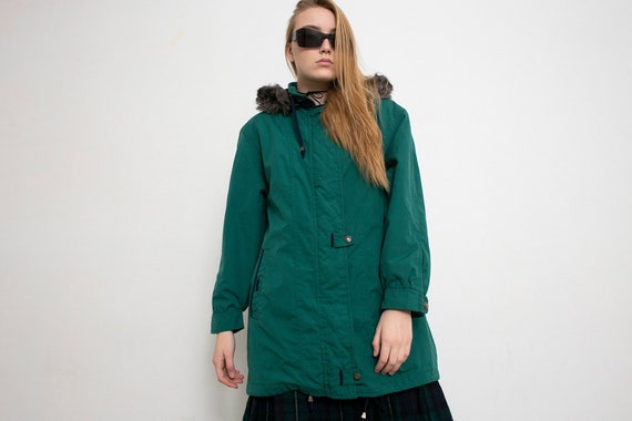 Vintage 90s Parka Puffer Jacket Green Hooded - image 9