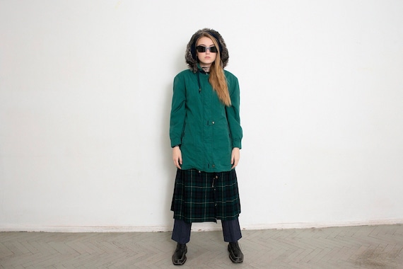 Vintage 90s Parka Puffer Jacket Green Hooded - image 1