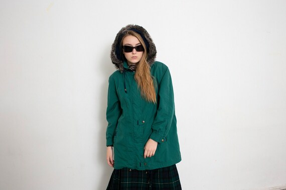 Vintage 90s Parka Puffer Jacket Green Hooded - image 8