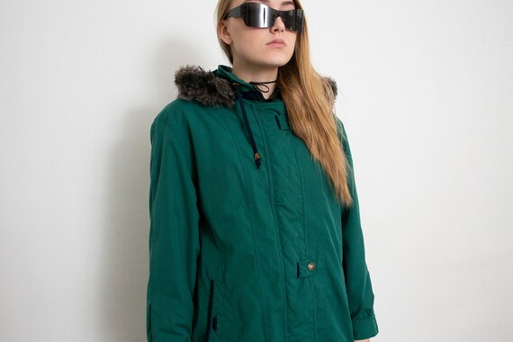 Vintage 90s Parka Puffer Jacket Green Hooded - image 7