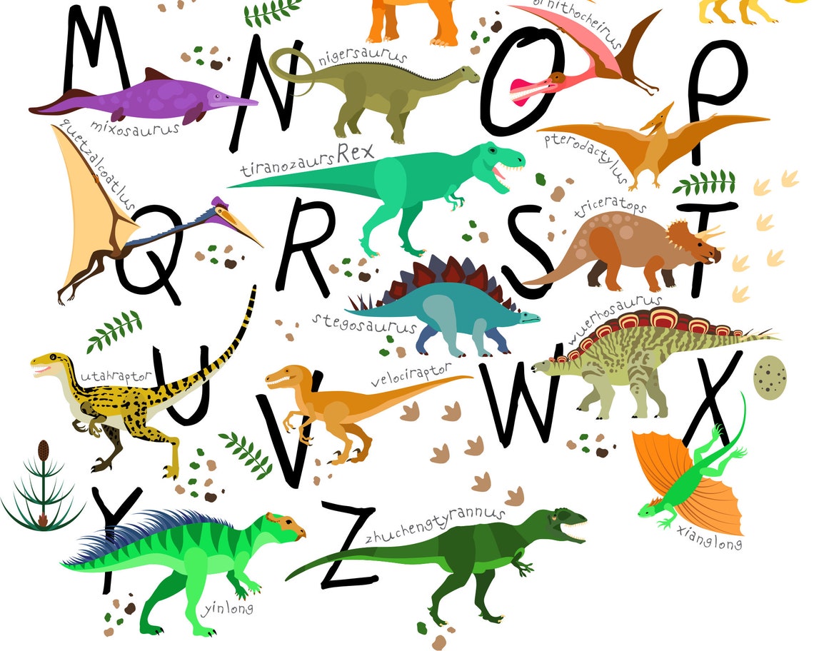 Dinosaurs Alphabet Print A-Z Dinosaur decor kids decor | Etsy