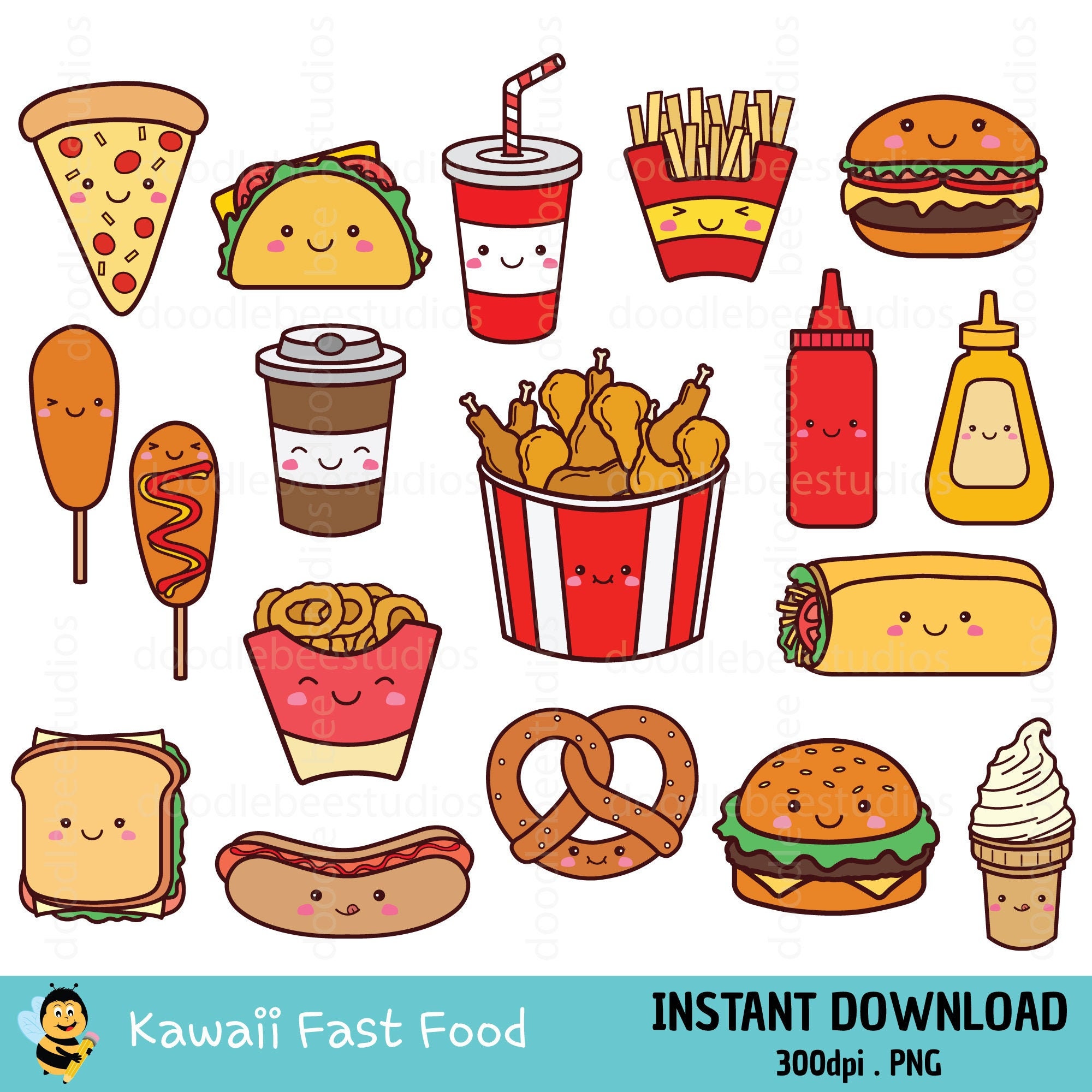 Kawaii Fast Food Clipart Set Cute Food Clipart Pngs Etsy Clip | Sexiz Pix