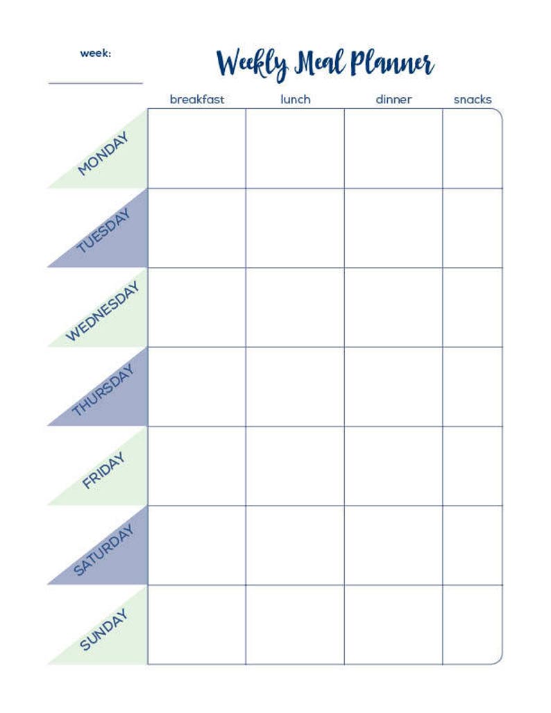 Printable Meal Planner Weekly Meal Planner Form Fillable | Etsy