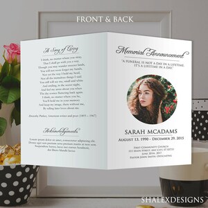 White Funeral Program Template Photoshop PSD INSTANT DOWNLOAD - Etsy