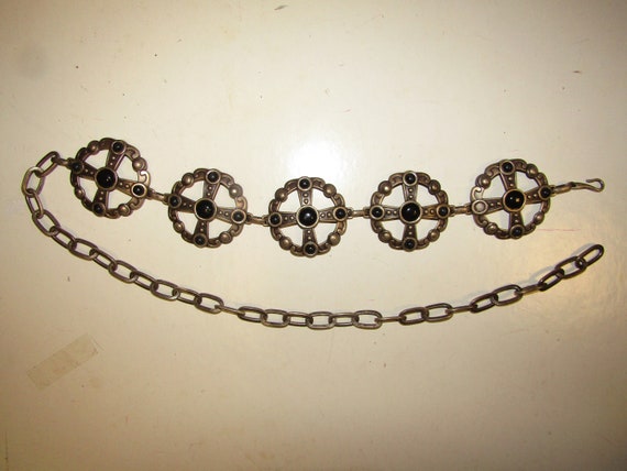 Vintage gothic chain belt with cross design ornam… - image 1