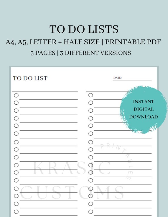 To Do Lists Minimalist Planner Printable Planner PDF | Etsy