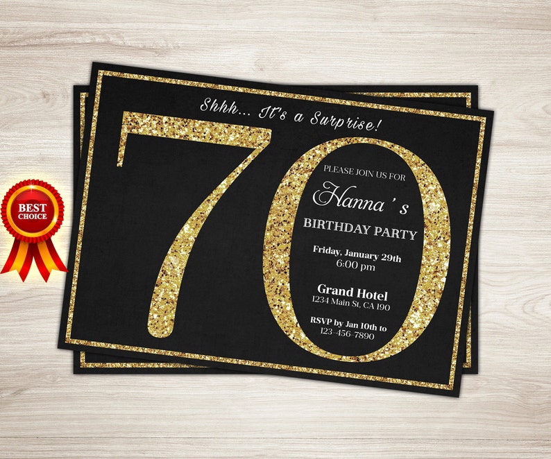 Surprise 70th Birthday Invitation. Gold Glitter 70th Birthday - Etsy