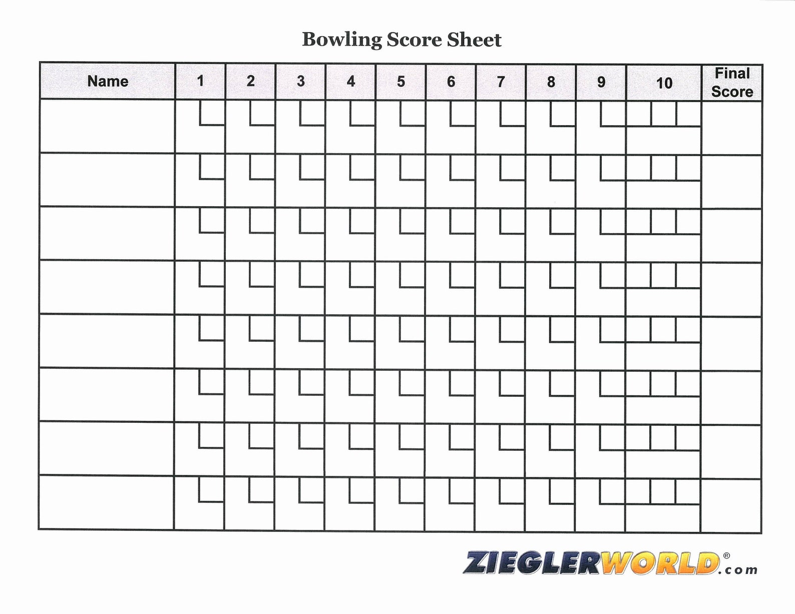 Downloadable Bowling Score Sheet Printable