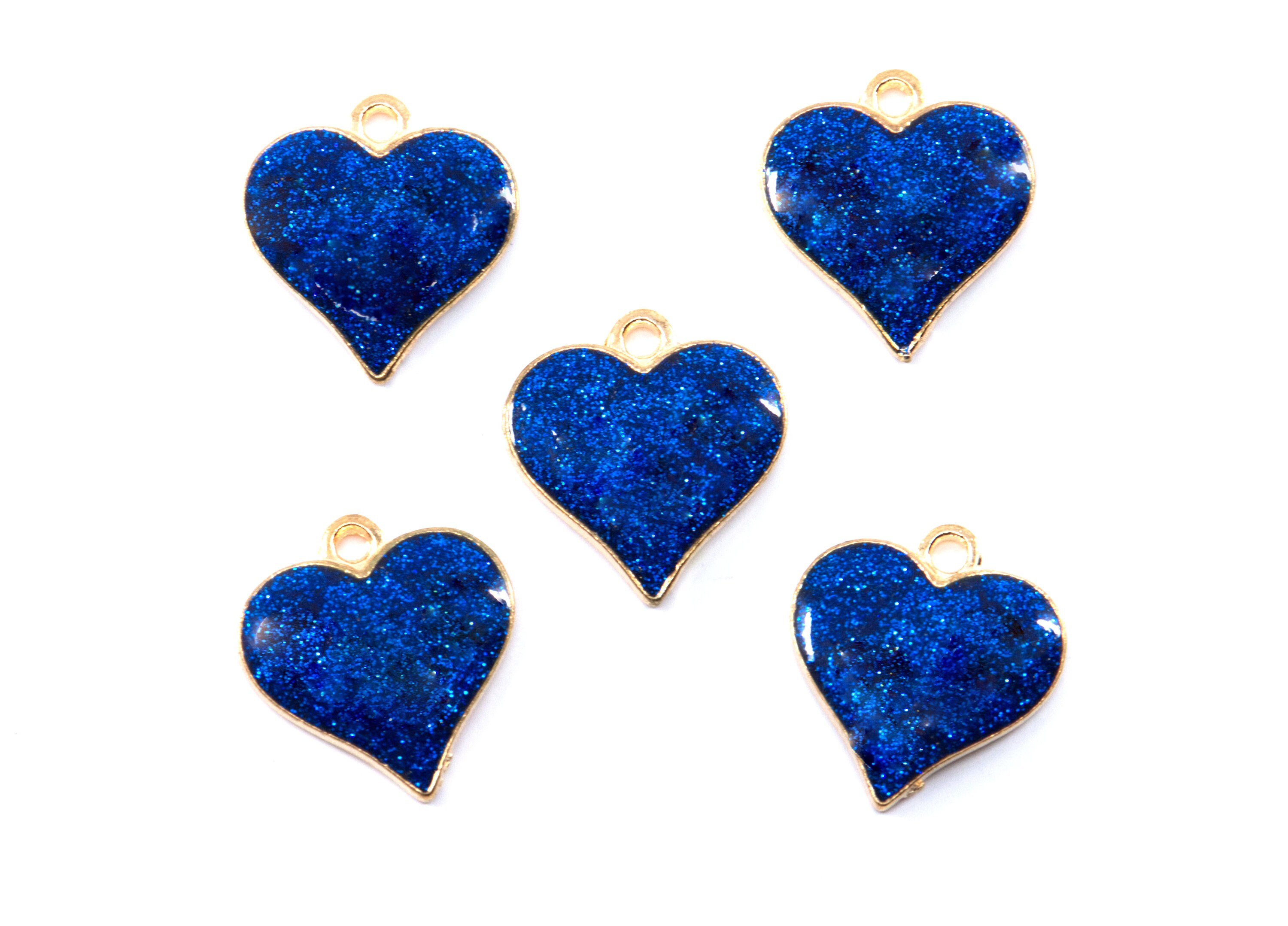 Blue Glitter Heart Gold Plated Charms...lot of Five... - Etsy