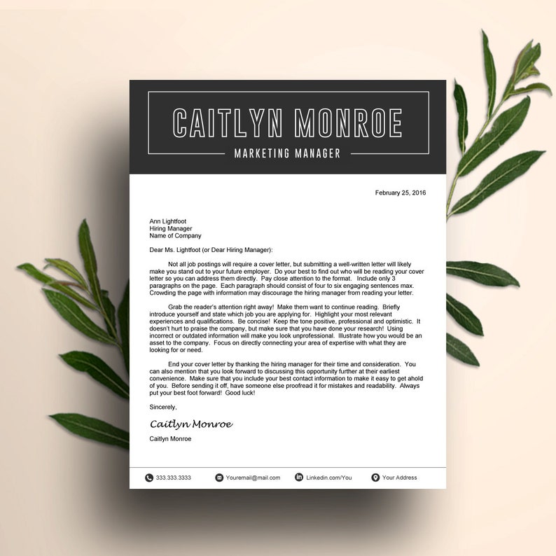 Modern Resume Template for Word Cover Letter & References Page Included ...