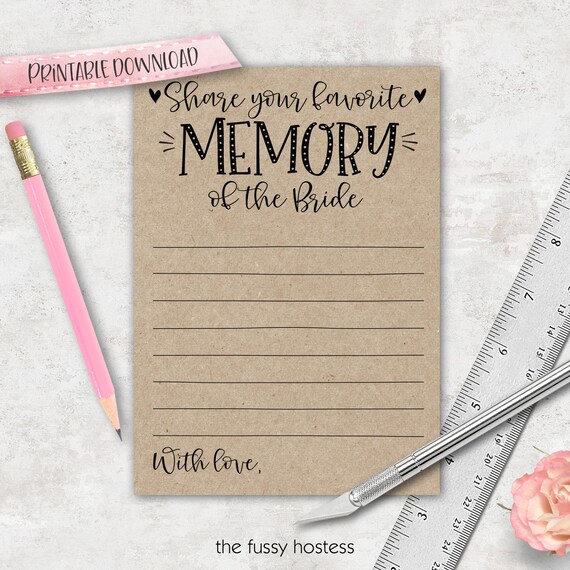 Virtual + Printable | Favorite Memory of the Bride- Shower Games ...