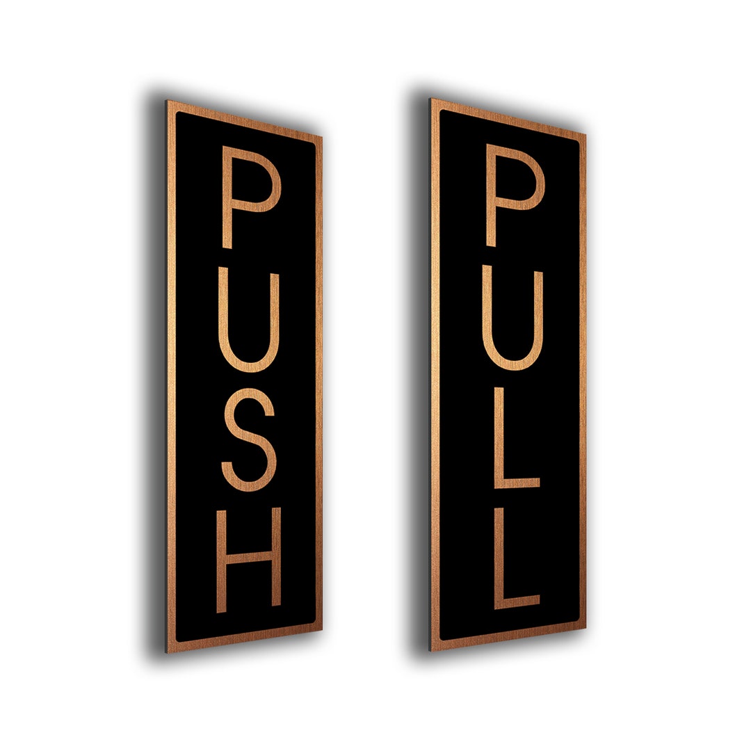 Push Pull Plate, Set of 2, Door Push Pull Signs, Brushed Metal Finish ...