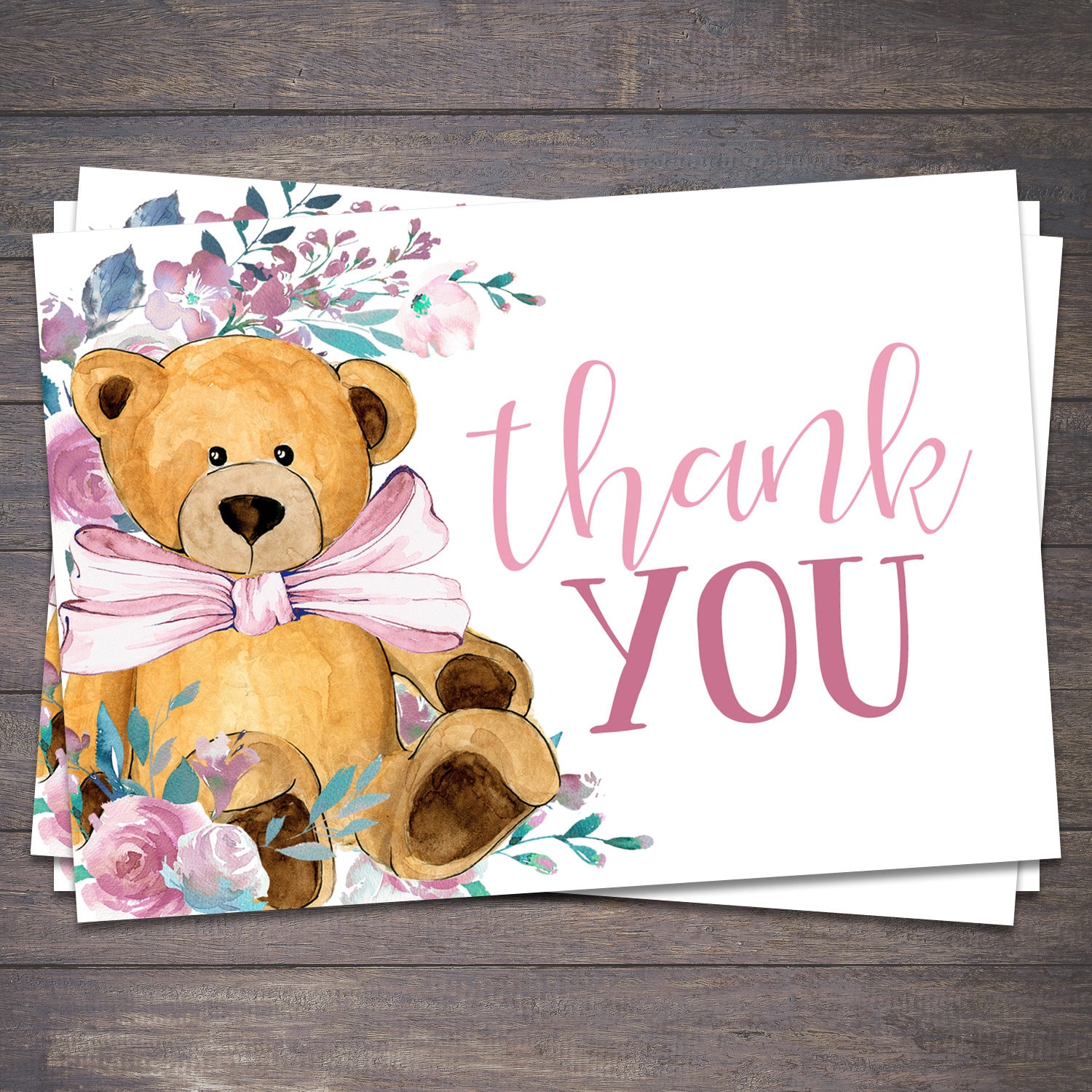 Pink Teddy Bear Thank You Card Printable Pink Teddy Bear - Etsy Singapore