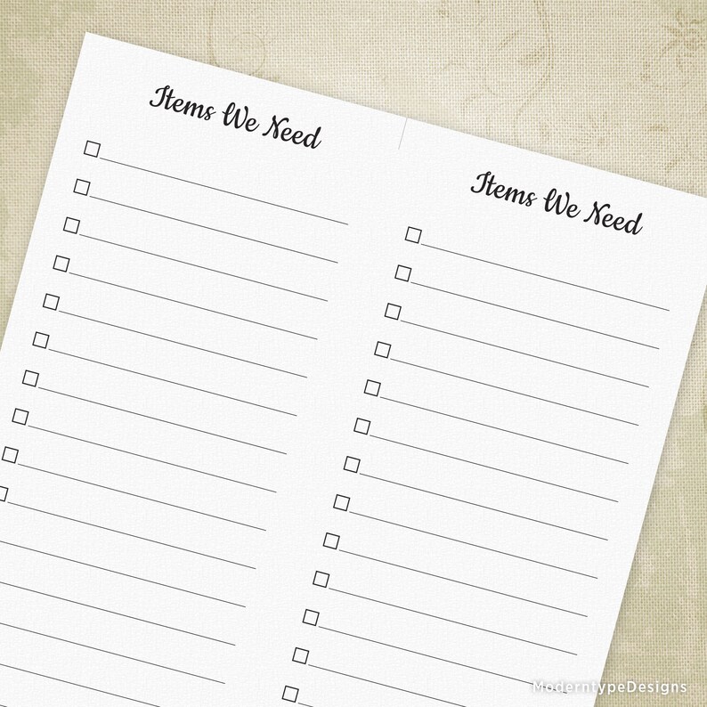 Items We Need 2UP Printable, Grocery List, Shopping Log, Wish List ...