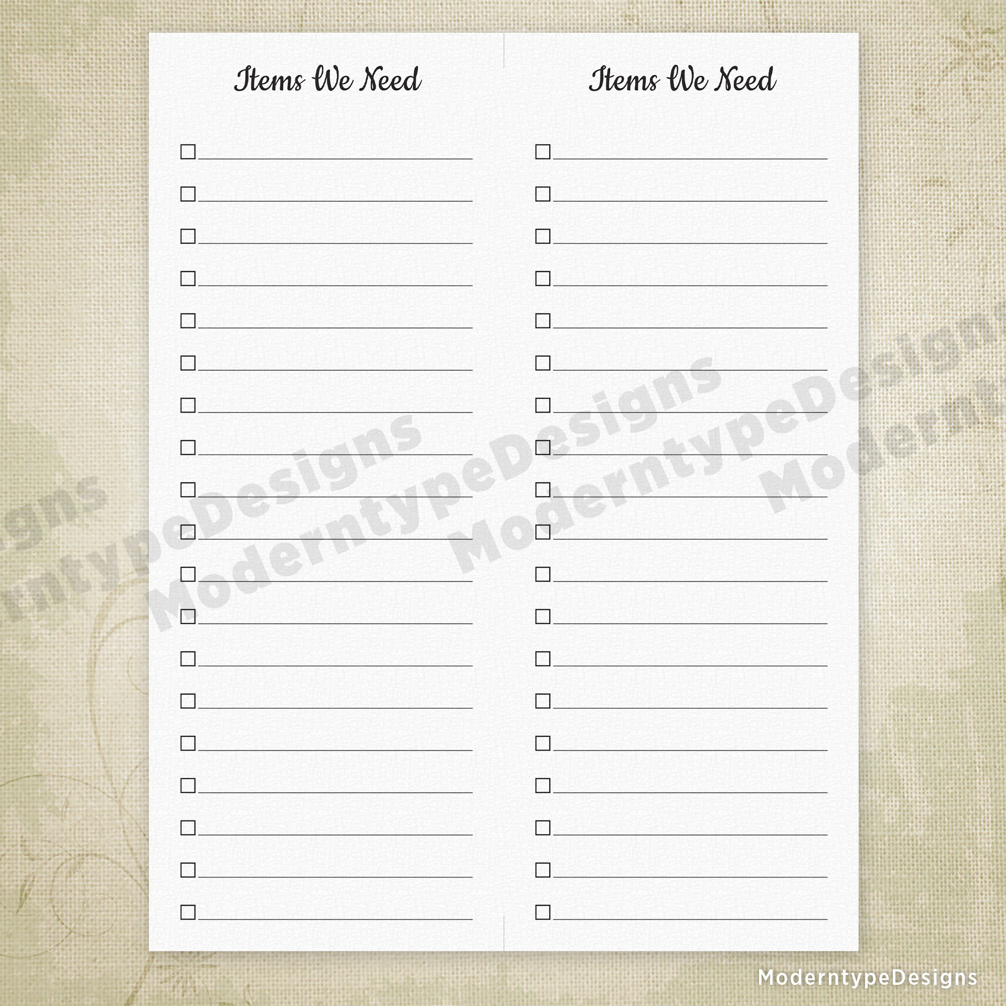 Items We Need 2UP Printable, Grocery List, Shopping Log, Wish List ...