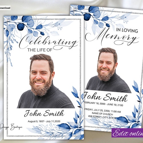 Funeral Program Template Blue Sky Funeral Program for Man Men - Etsy