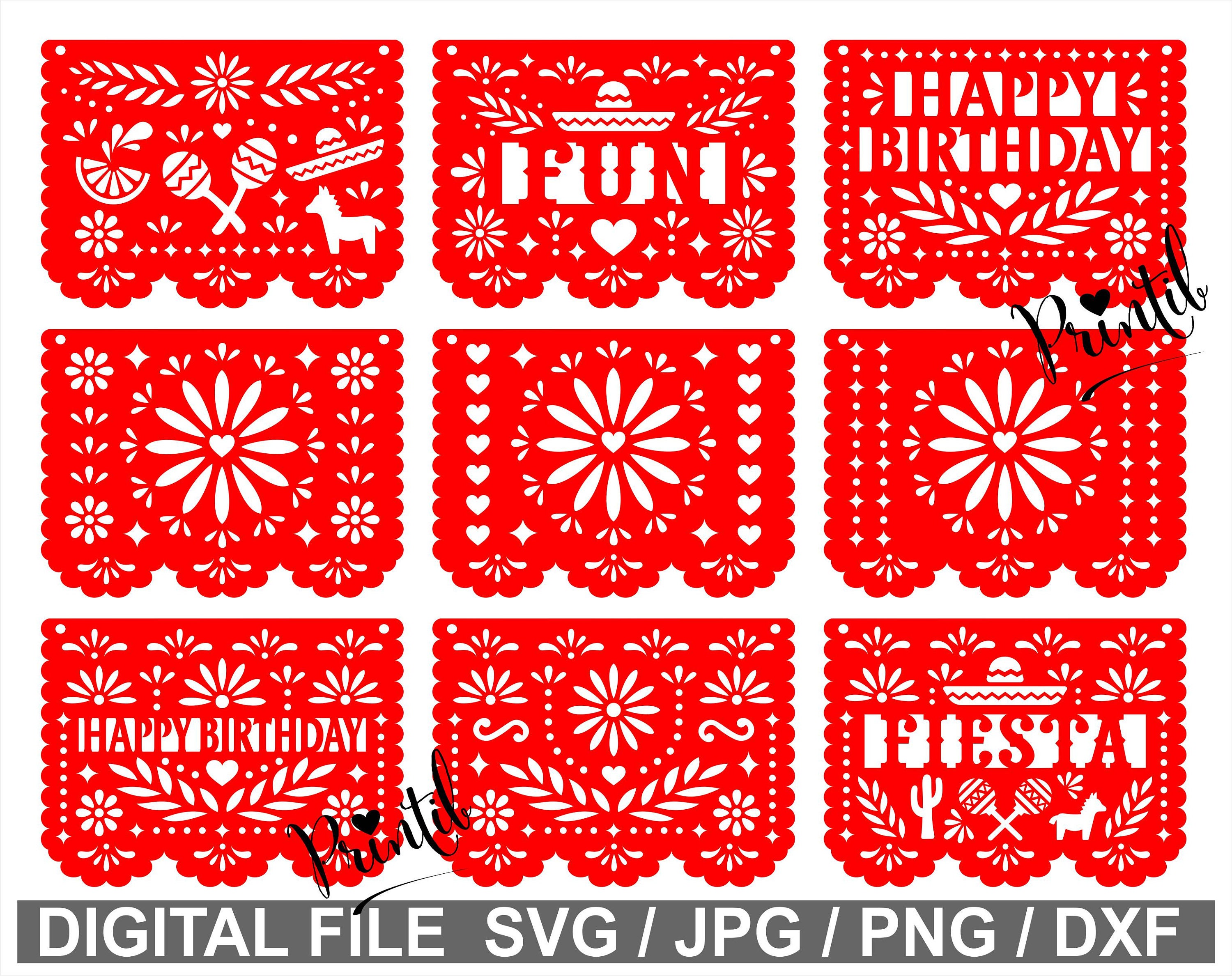 Mexico Papel Picado Banner 9 SVG Files Papel Picado Fiesta - Etsy