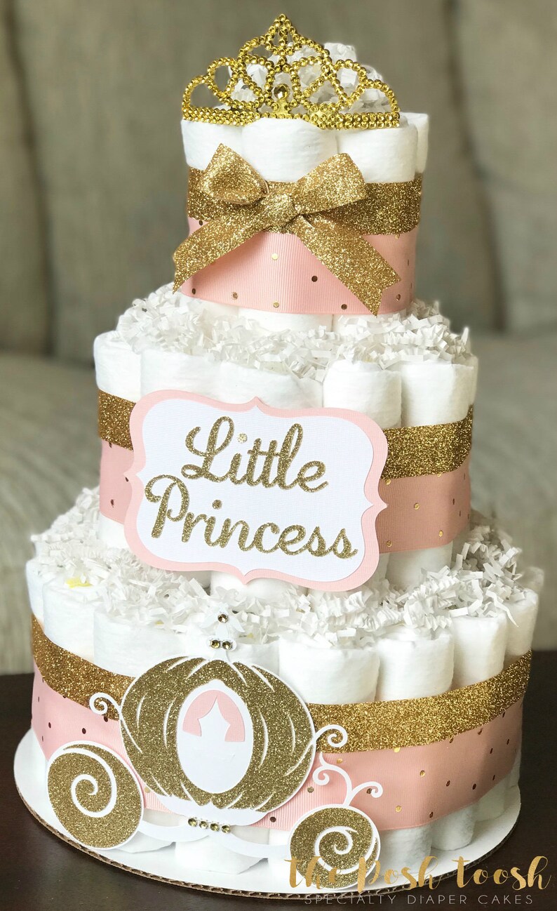 Princess Diaper Cake Pink and Gold Royal Baby Shower Tiara | Etsy