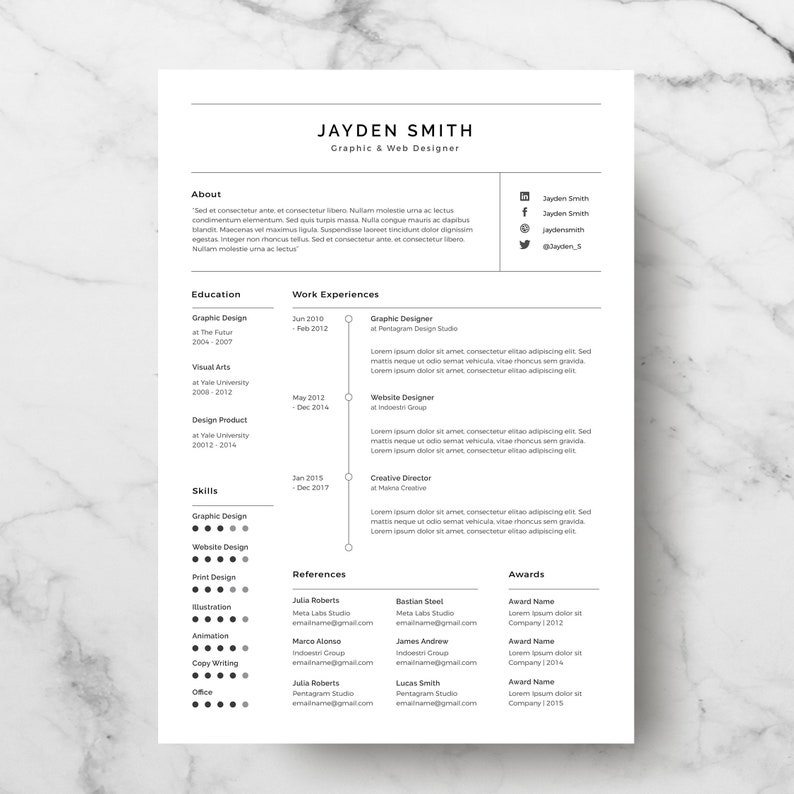 Professional Resume Template CV Template for MS Word - Etsy