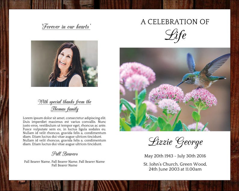 Humming Bird Funeral Program Template Celebration of Life | Etsy