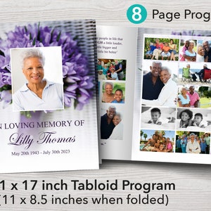 8 Page Funeral Program Template for Woman 11 X 17 Inch Obituary ...