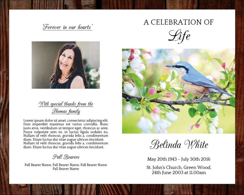 Bird Funeral Program Template Obituary Template Order of - Etsy